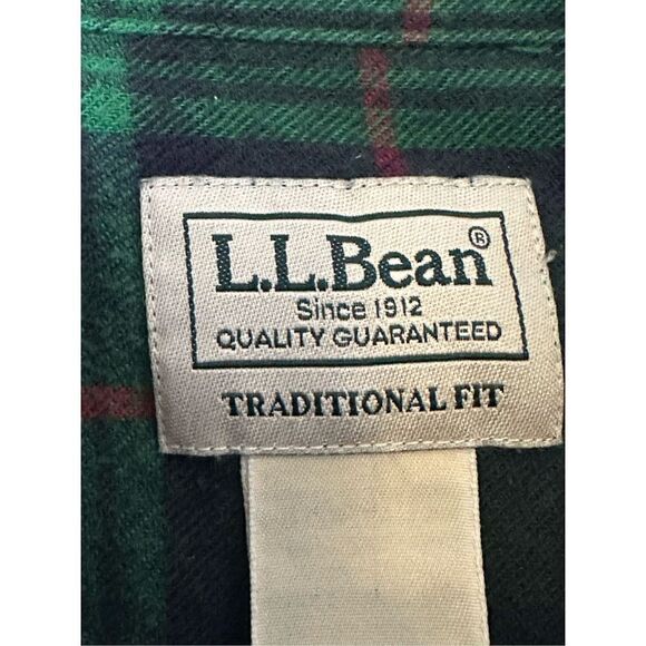 LL BEAN LARGE Men's Traditional Fit Cotton Plaid Shirt Button Up Green - Picture 6 of 10